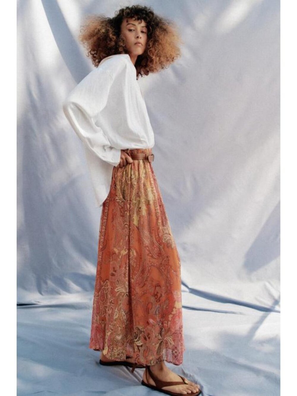 ZARA PRINTED MIDI SKIRT WITH BELT - Picture 5 of 7